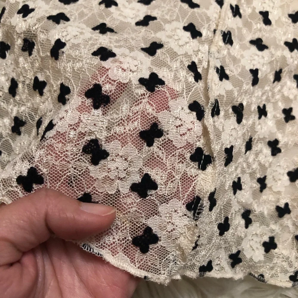 Free People Sheer Delight Polka Dots Bow Mesh Open Back Black Cream Mini size S